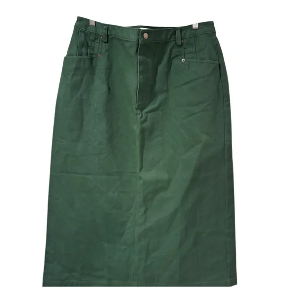 NWT Bridgewater Studio Green Denim Midi Skirt Size 18 High Waisted Casual Boho - Picture 1 of 10